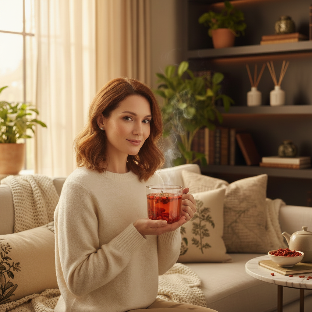 Femme infusion goji petit verre