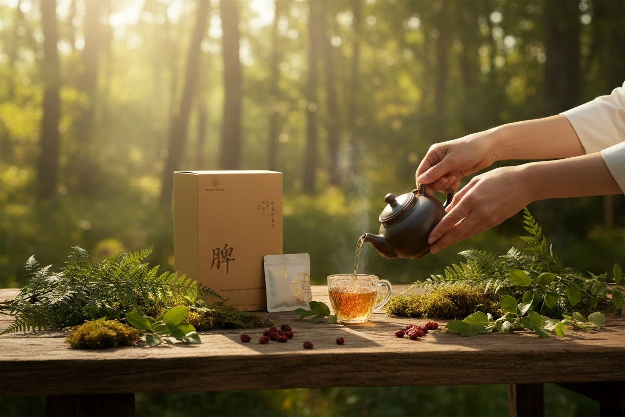 Scène nature avec boîte medi·chá dorée fine